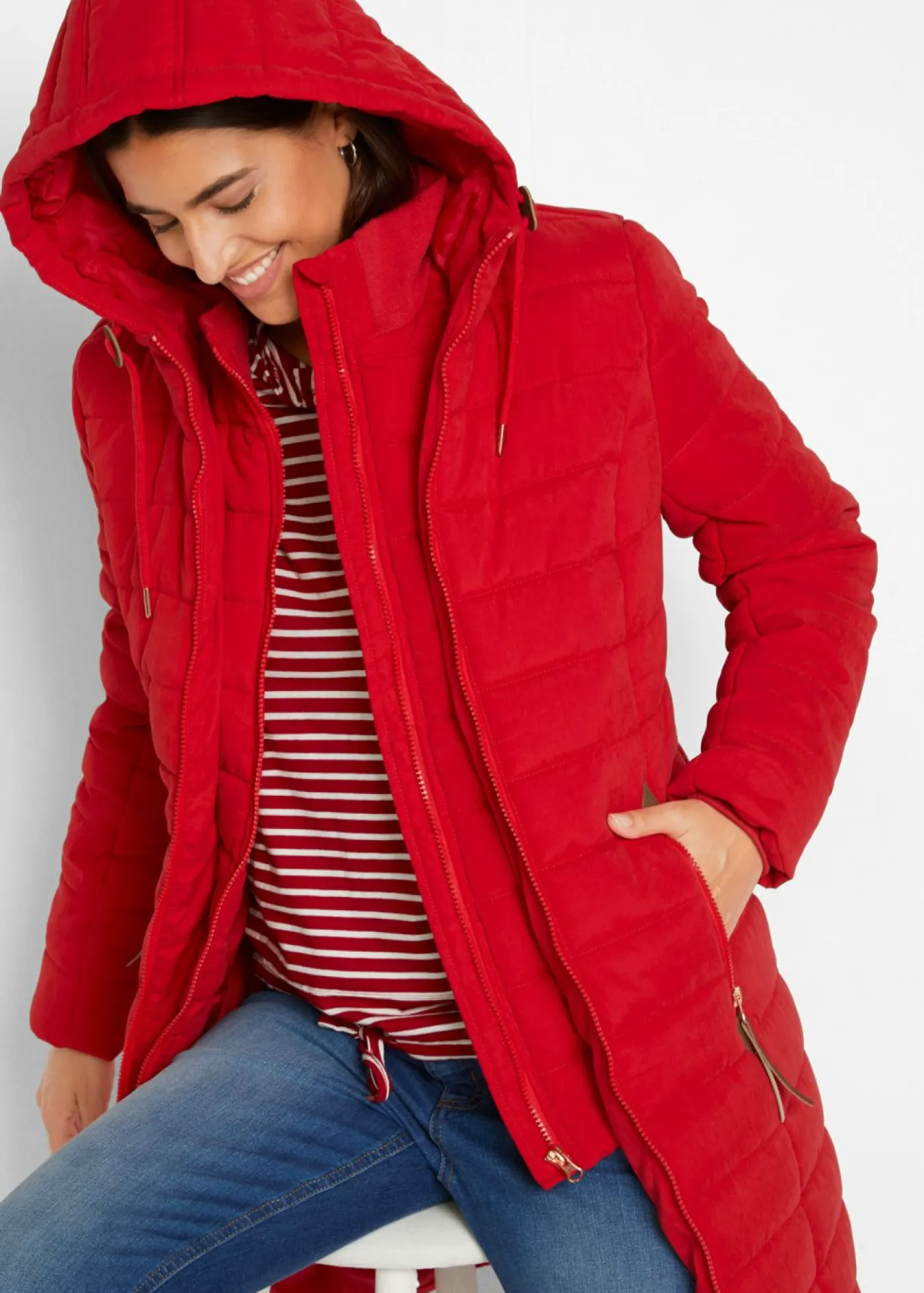 bonprix bonprix Chaquetas Y Abrigos>Abrigo acolchado, aspecto 2 en 1 rojo intenso