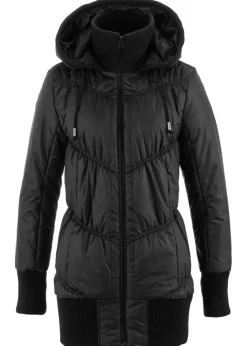 bonprix bonprix Chaquetas Y Abrigos>Abrigo acolchado con cinturilla cómoda ancha y capucha Negro