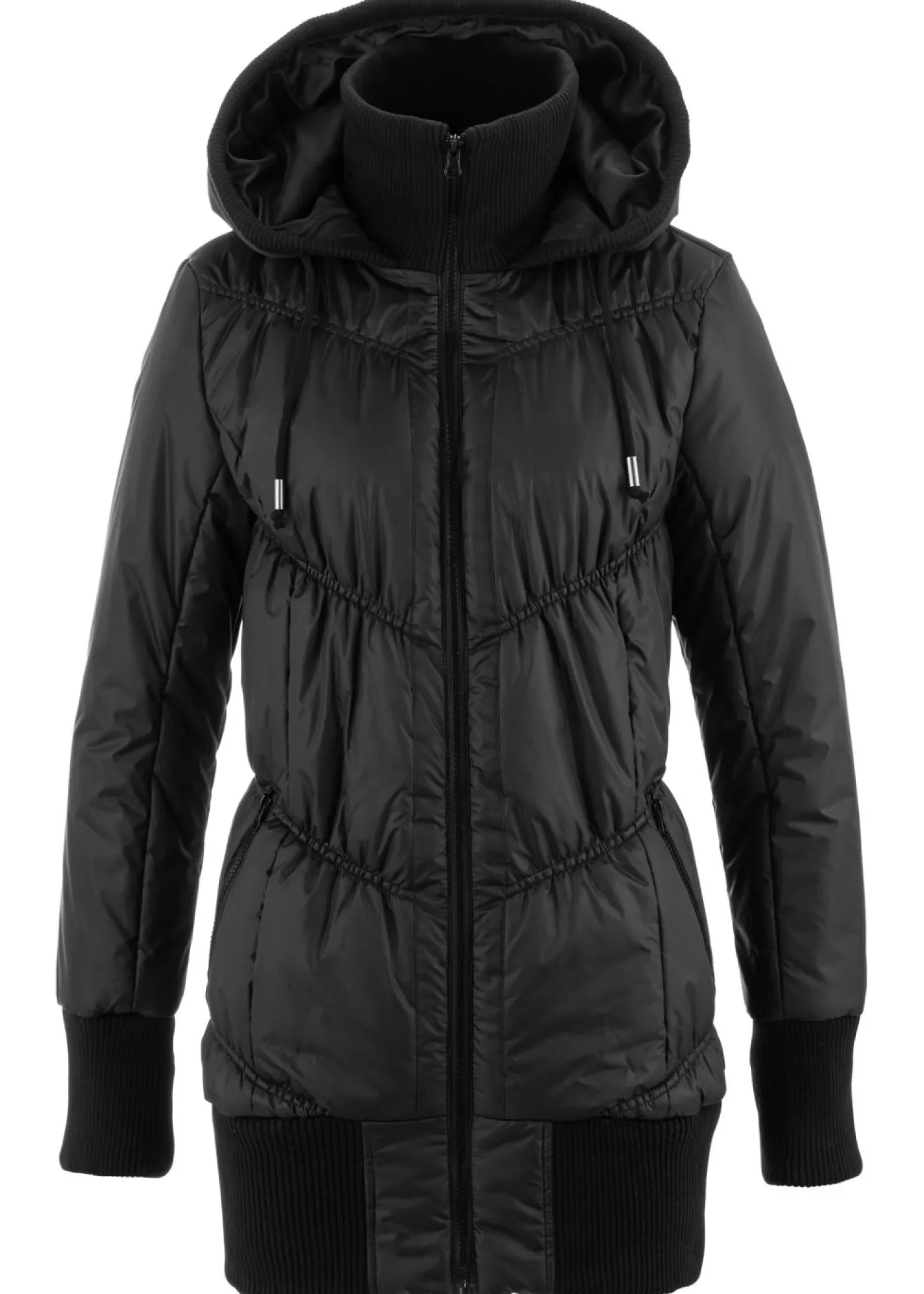 bonprix bonprix Chaquetas Y Abrigos>Abrigo acolchado con cinturilla cómoda ancha y capucha Negro