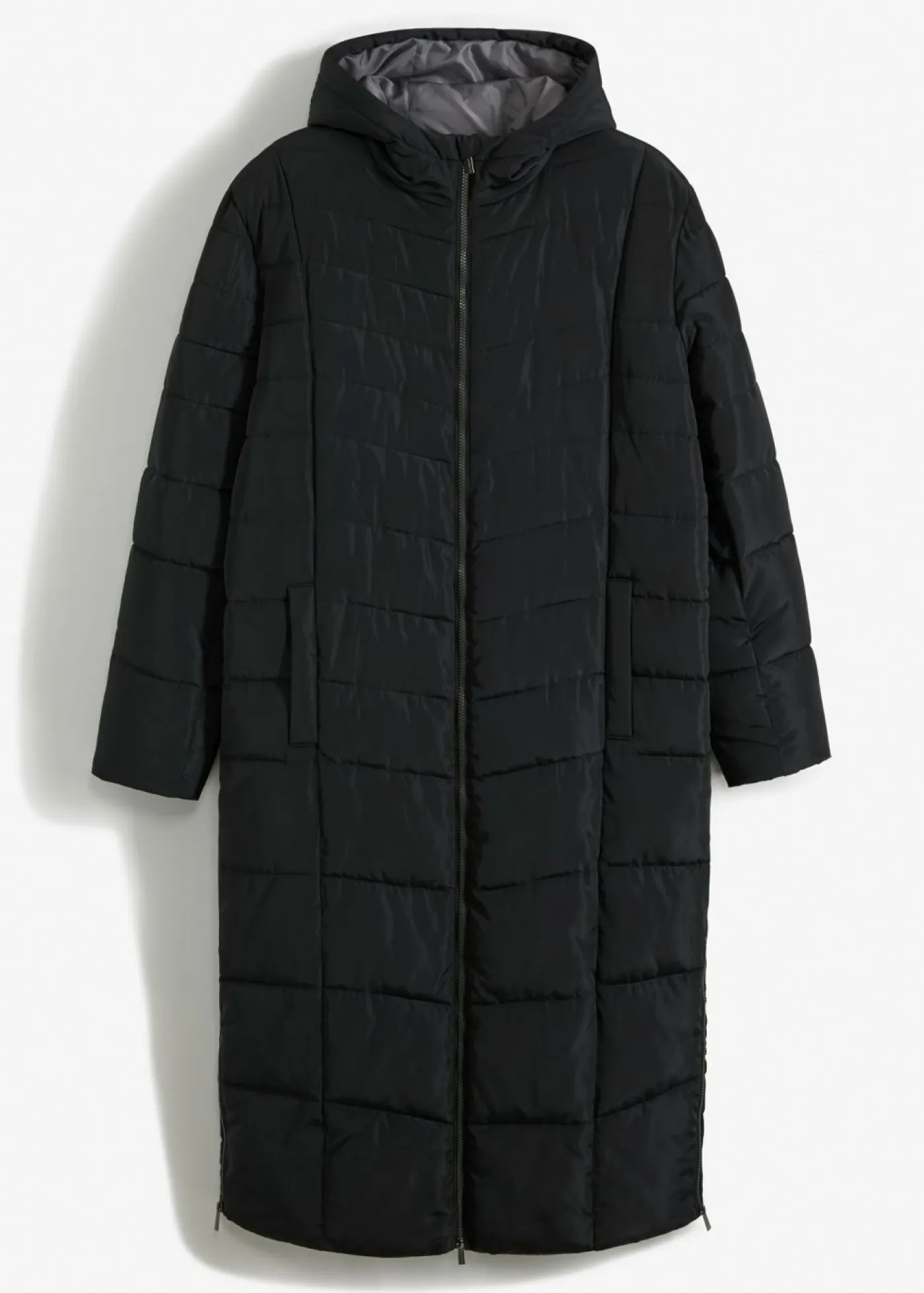 bonprix bonprix Chaquetas Y Abrigos·Abrigos|Chaquetas Y Abrigos·Plumones>Abrigo acolchado largo, con capucha Negro + gris ahumado