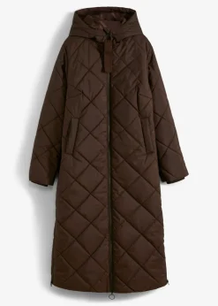 Mujer bonprix bonprix Abrigo acolchado y guateado, largo y con capucha