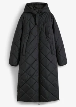 bonprix bonprix Chaquetas Y Abrigos>Abrigo acolchado y guateado, largo y con capucha Negro