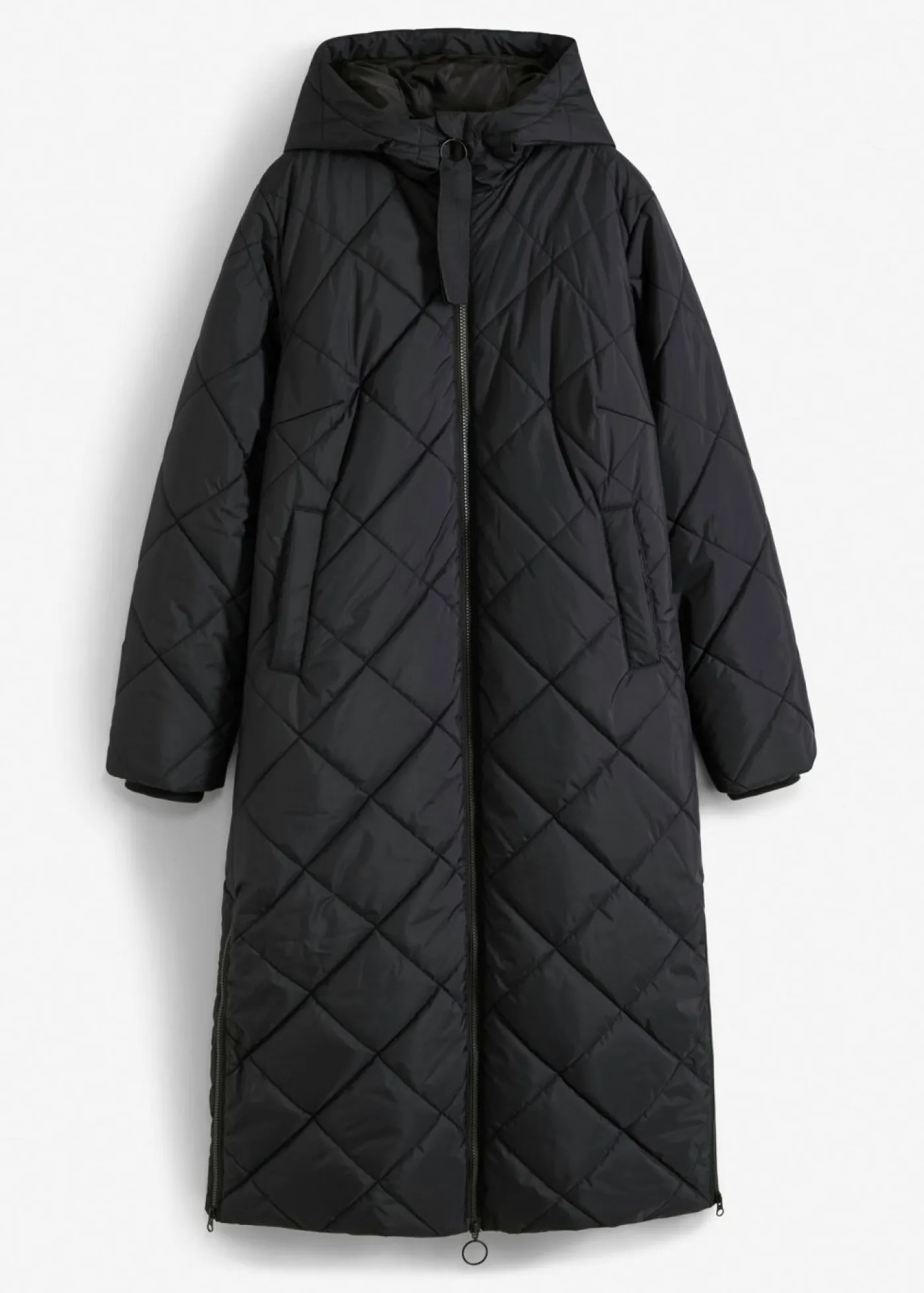 bonprix bonprix Chaquetas Y Abrigos>Abrigo acolchado y guateado, largo y con capucha Negro