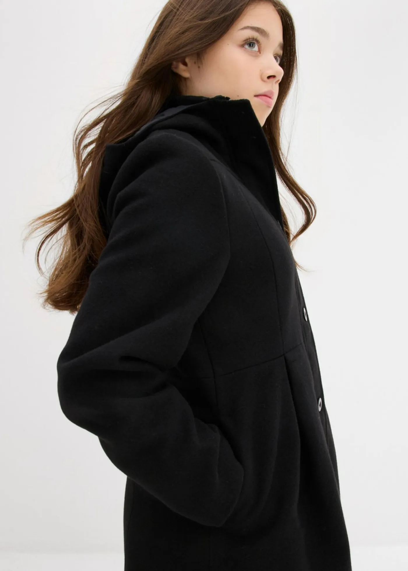 Niños bonprix bonprix Abrigo con capucha, pliegues y línea en A