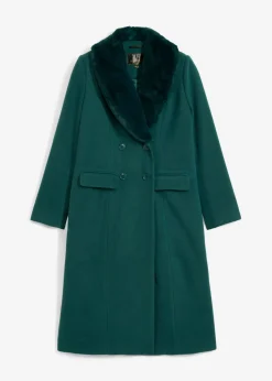 bonprix bonprix Chaquetas Y Abrigos>Abrigo con cuello desmontable de pelo sintético Verde intenso