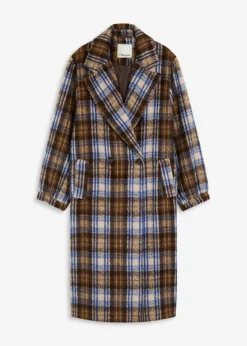 bonprix bonprix Chaquetas Y Abrigos>Abrigo con mangas de globo Marrón oscuro/azul zafiro de cuadros