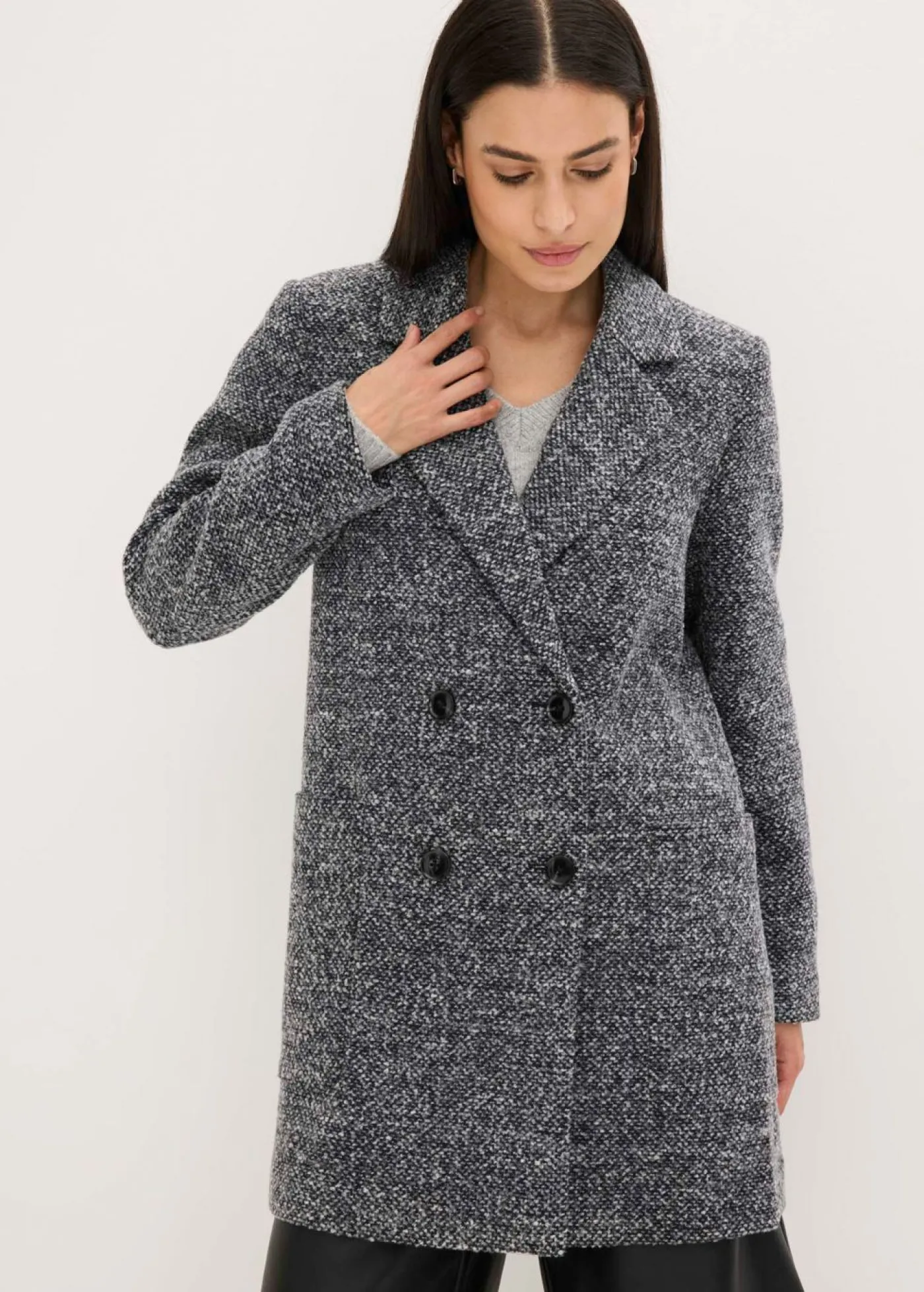 bonprix bonprix Chaquetas Y Abrigos>Abrigo corto con aspecto de lana Antracita oscuro jaspeado