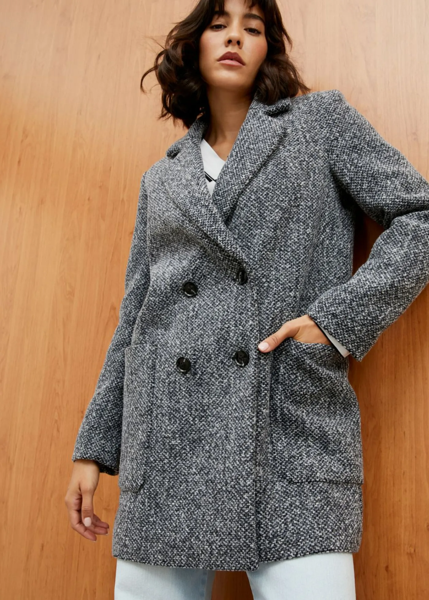 bonprix bonprix Chaquetas Y Abrigos>Abrigo corto con aspecto de lana Antracita oscuro jaspeado