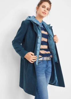 bonprix bonprix Chaquetas Y Abrigos>Abrigo corto de invierno con aspecto de lana y diseño 2 en 1 Azul marino