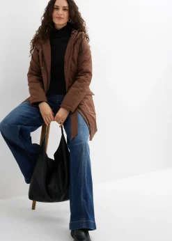 Mujer bonprix bonprix Abrigo corto para exteriores con cinturón, material impermeable y forro de leopardo