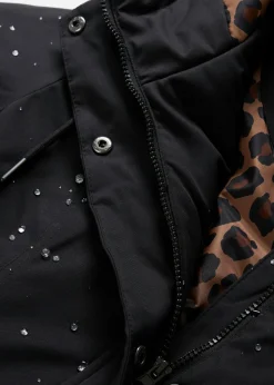 bonprix bonprix Chaquetas Y Abrigos>Abrigo corto para exteriores con cinturón, material impermeable y forro de leopardo Negro