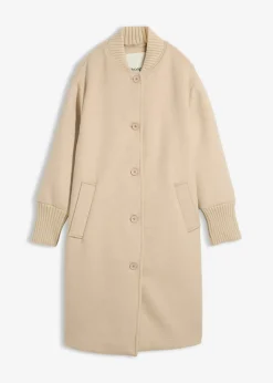 bonprix bonprix Premium|Chaquetas Y Abrigos>Abrigo de lana con ribete de punto Arena claro
