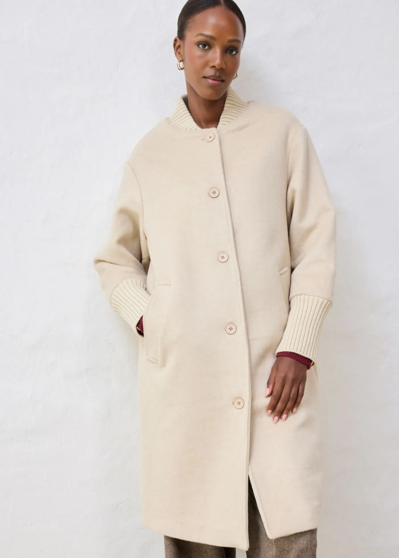 bonprix bonprix Premium|Chaquetas Y Abrigos>Abrigo de lana con ribete de punto Arena claro