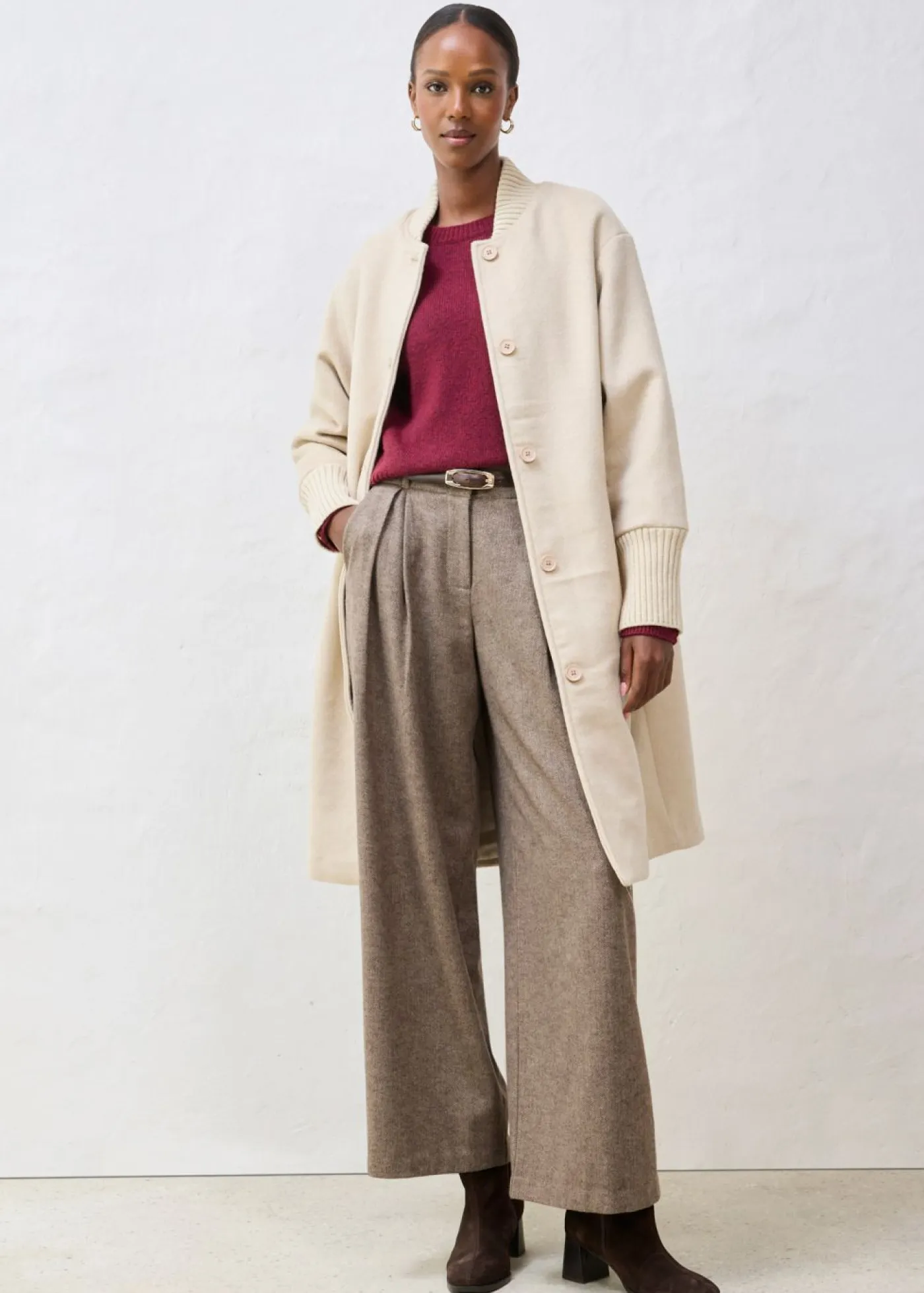 bonprix bonprix Premium|Chaquetas Y Abrigos>Abrigo de lana con ribete de punto Arena claro