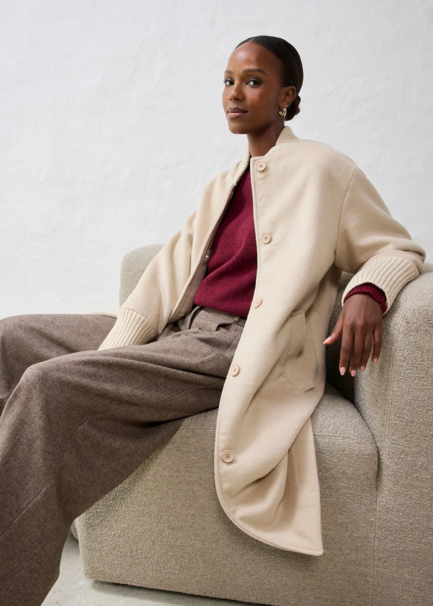 bonprix bonprix Premium|Chaquetas Y Abrigos>Abrigo de lana con ribete de punto Arena claro