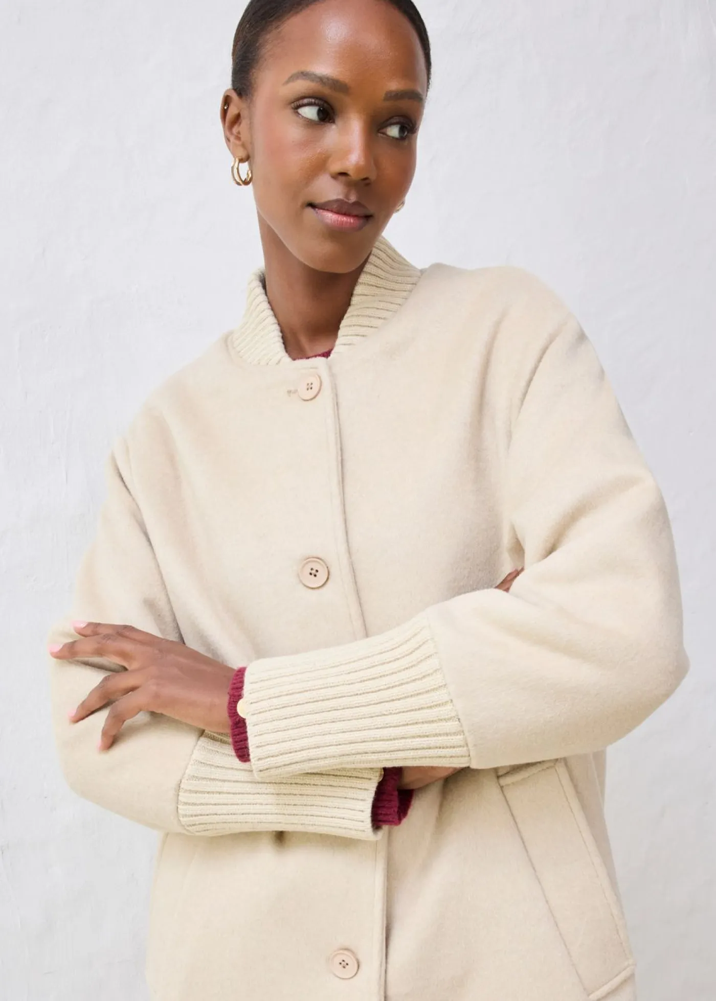 bonprix bonprix Premium|Chaquetas Y Abrigos>Abrigo de lana con ribete de punto Arena claro