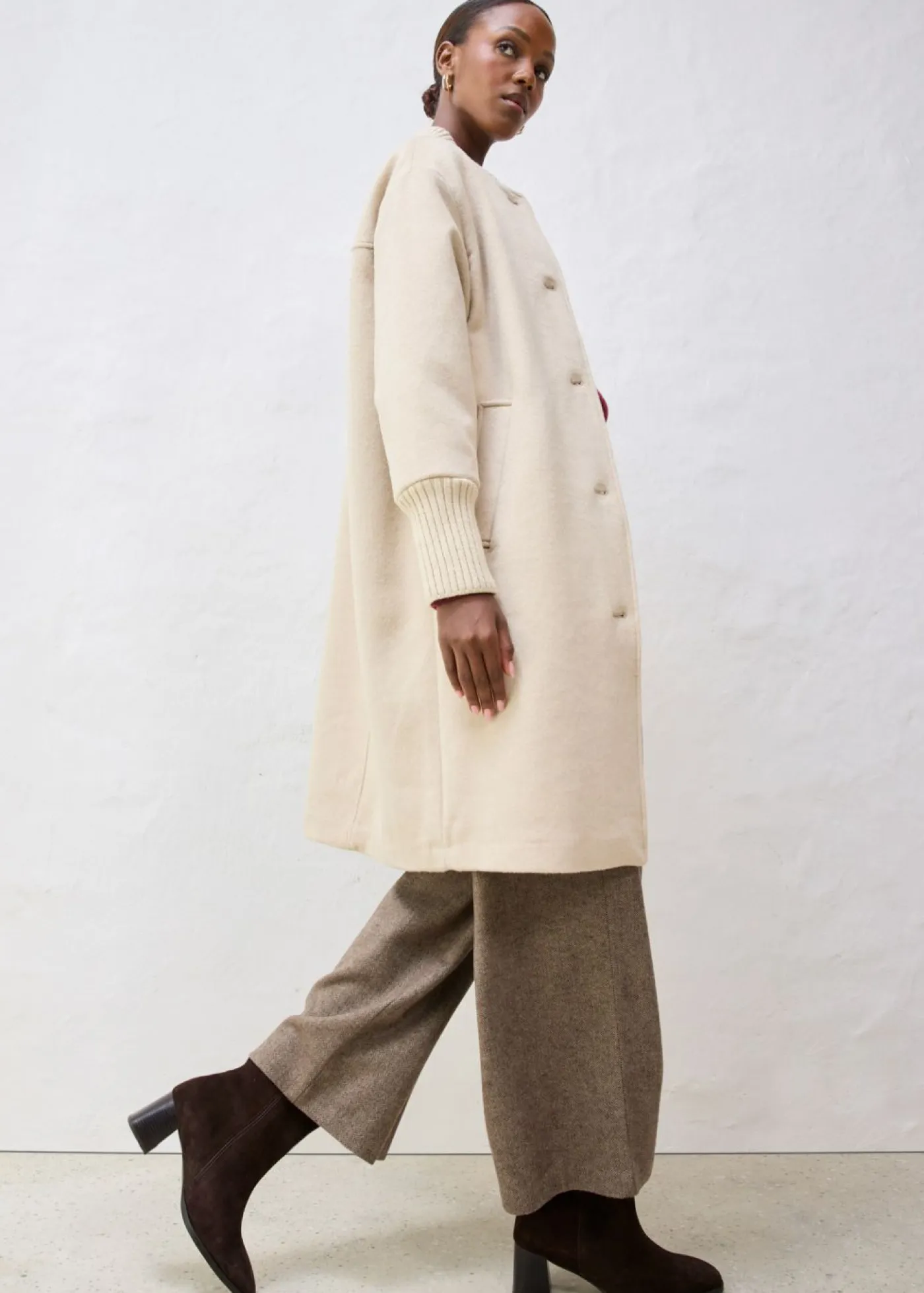 bonprix bonprix Premium|Chaquetas Y Abrigos>Abrigo de lana con ribete de punto Arena claro