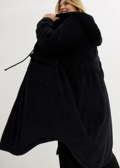 Mujer bonprix bonprix Abrigo de pana de algodón puro con capucha de pelo