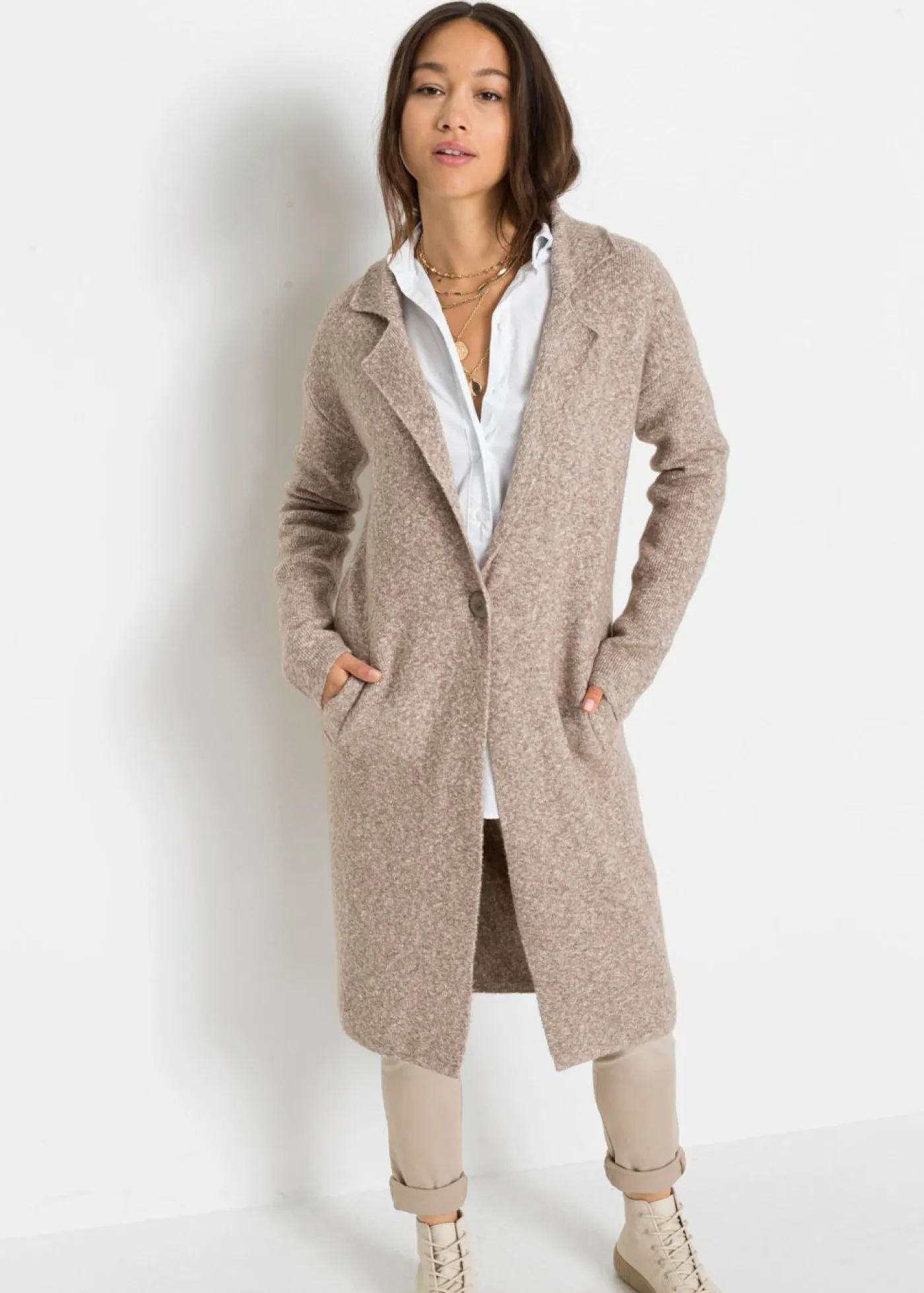 bonprix bonprix Jerséis|Ropa De Punto>Abrigo de punto Marrón grisáceo jaspeado