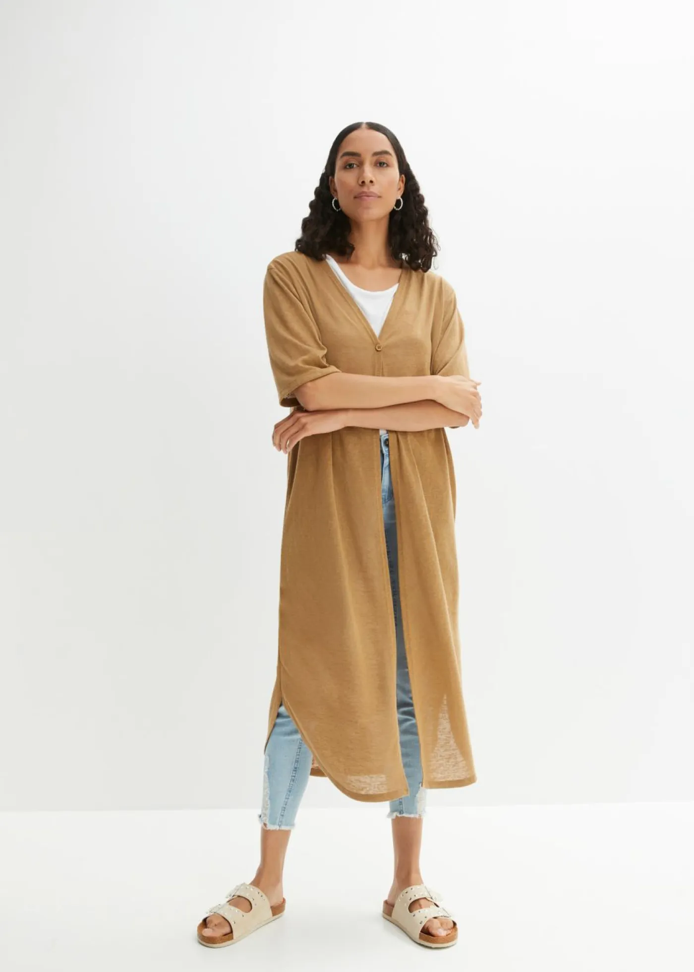 Mujer bonprix bonprix Abrigo de punto con aspecto de lino