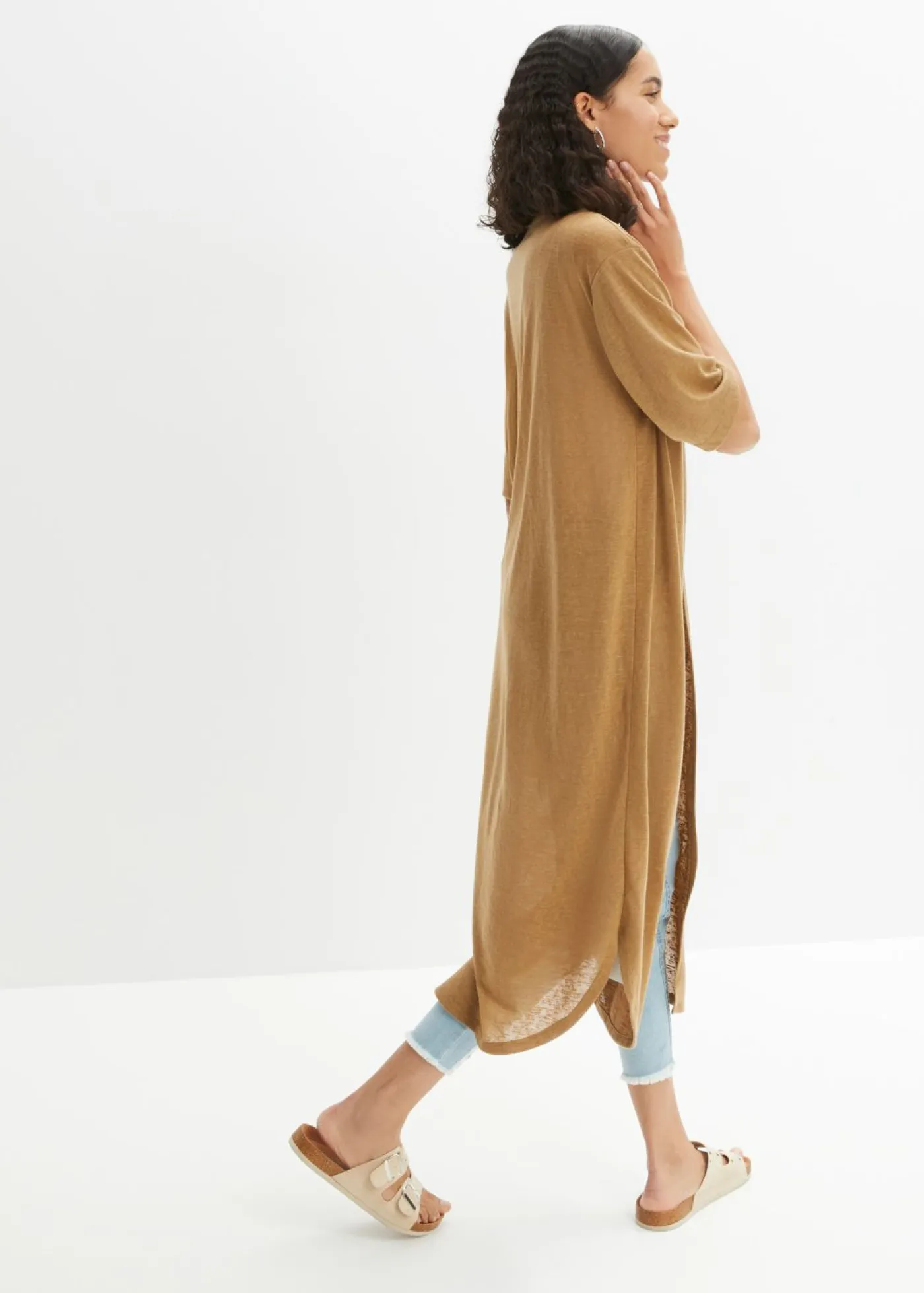 Mujer bonprix bonprix Abrigo de punto con aspecto de lino