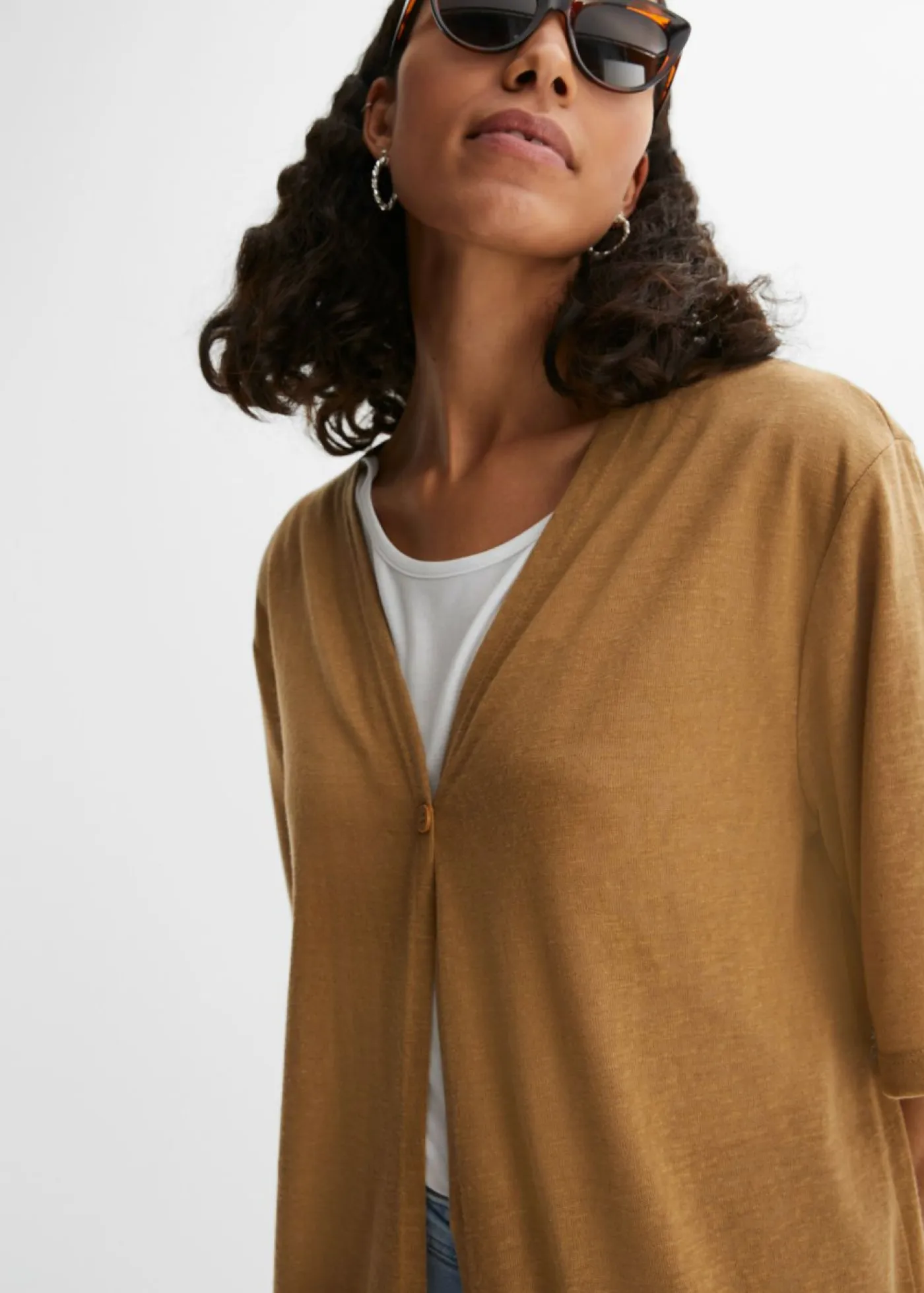 Mujer bonprix bonprix Abrigo de punto con aspecto de lino