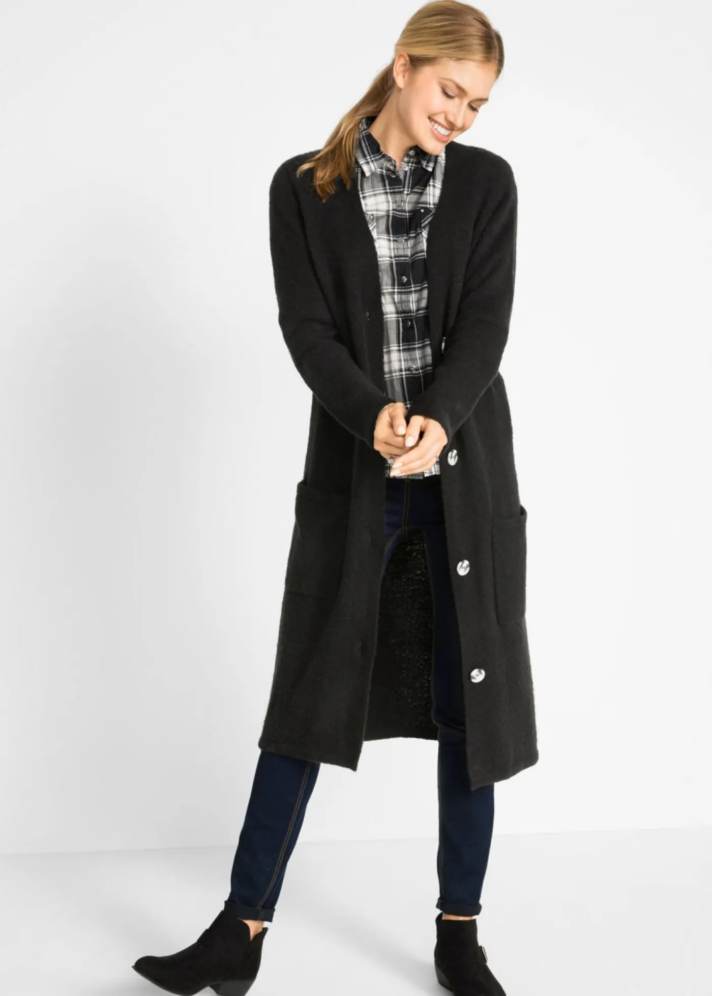 Mujer bonprix bonprix Abrigo de punto con bolsillos de parche