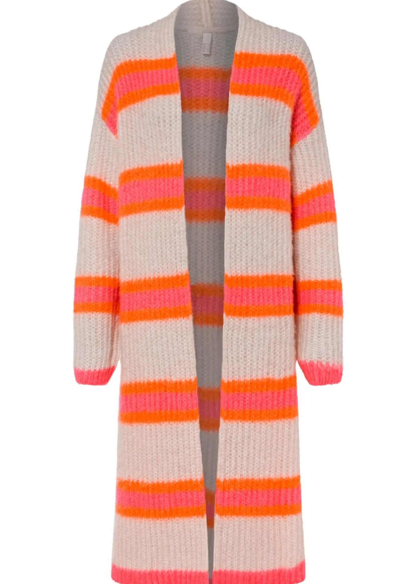 bonprix bonprix Jerséis|Ropa De Punto>Abrigo de punto oversize blanco empolvado/rosa caliente/naranja fosforito rayas horizontales