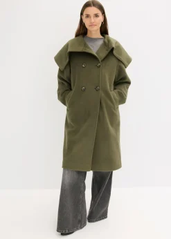 Mujer bonprix bonprix Abrigo holgado con aspecto de lana y cuello ancho