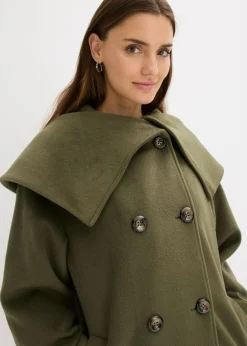 Mujer bonprix bonprix Abrigo holgado con aspecto de lana y cuello ancho