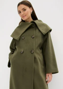 Mujer bonprix bonprix Abrigo holgado con aspecto de lana y cuello ancho