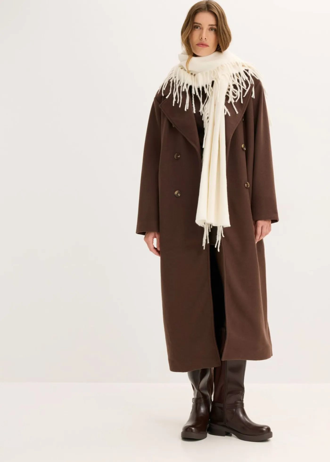 bonprix bonprix Chaquetas Y Abrigos>Abrigo holgado con aspecto de lana Marrón oscuro