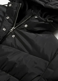 bonprix bonprix Chaquetas Y Abrigos>Abrigo largo guateado con capucha Negro