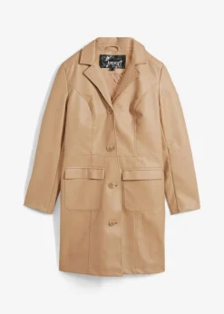 bonprix bonprix Chaquetas Y Abrigos>Abrigo ligero y entallado de piel sintética con solapas Coñac