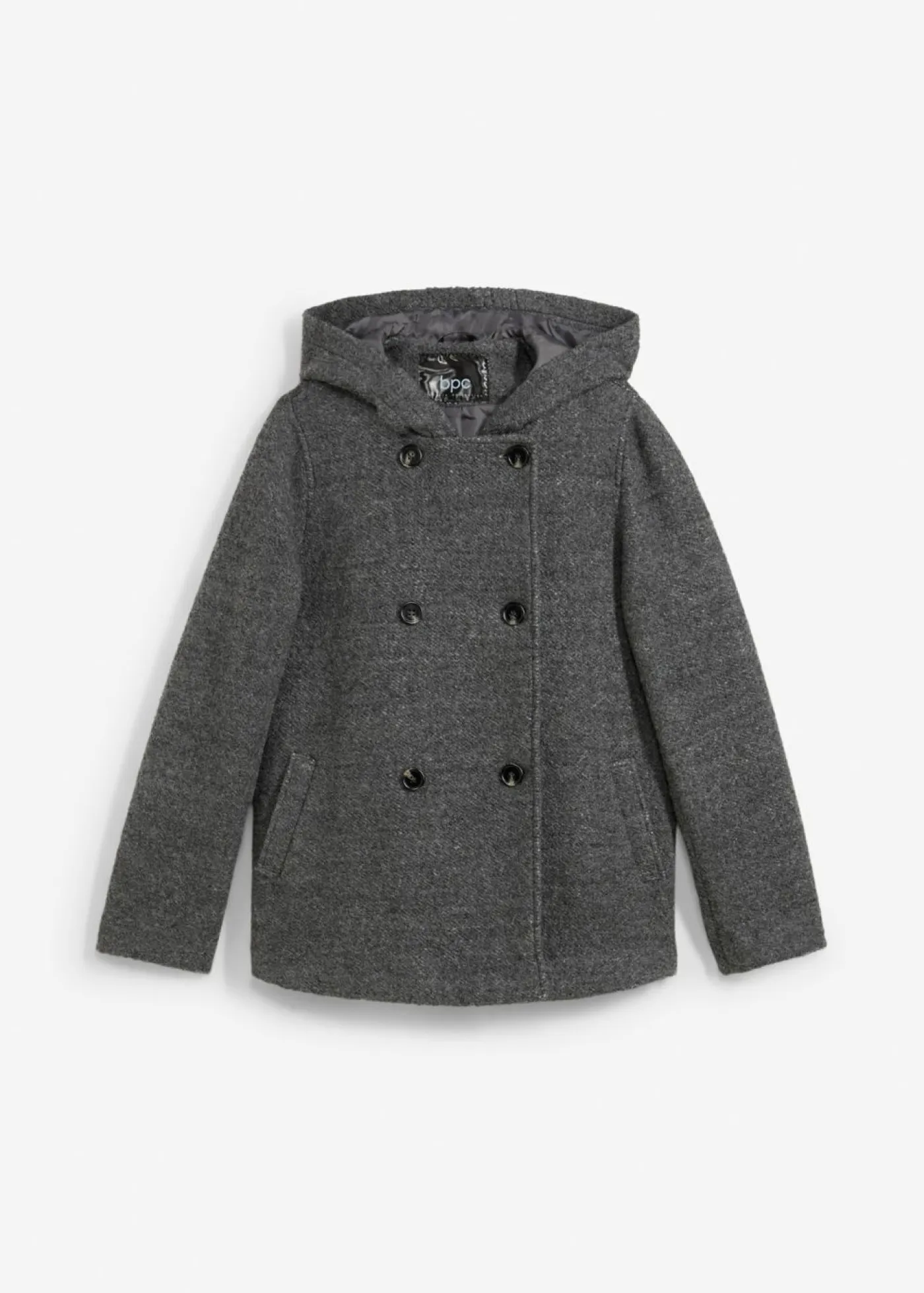 bonprix bonprix Chaquetas Y Abrigos>Abrigo marinero de acogedor tejido bouclé Negro-blanco lana moteado