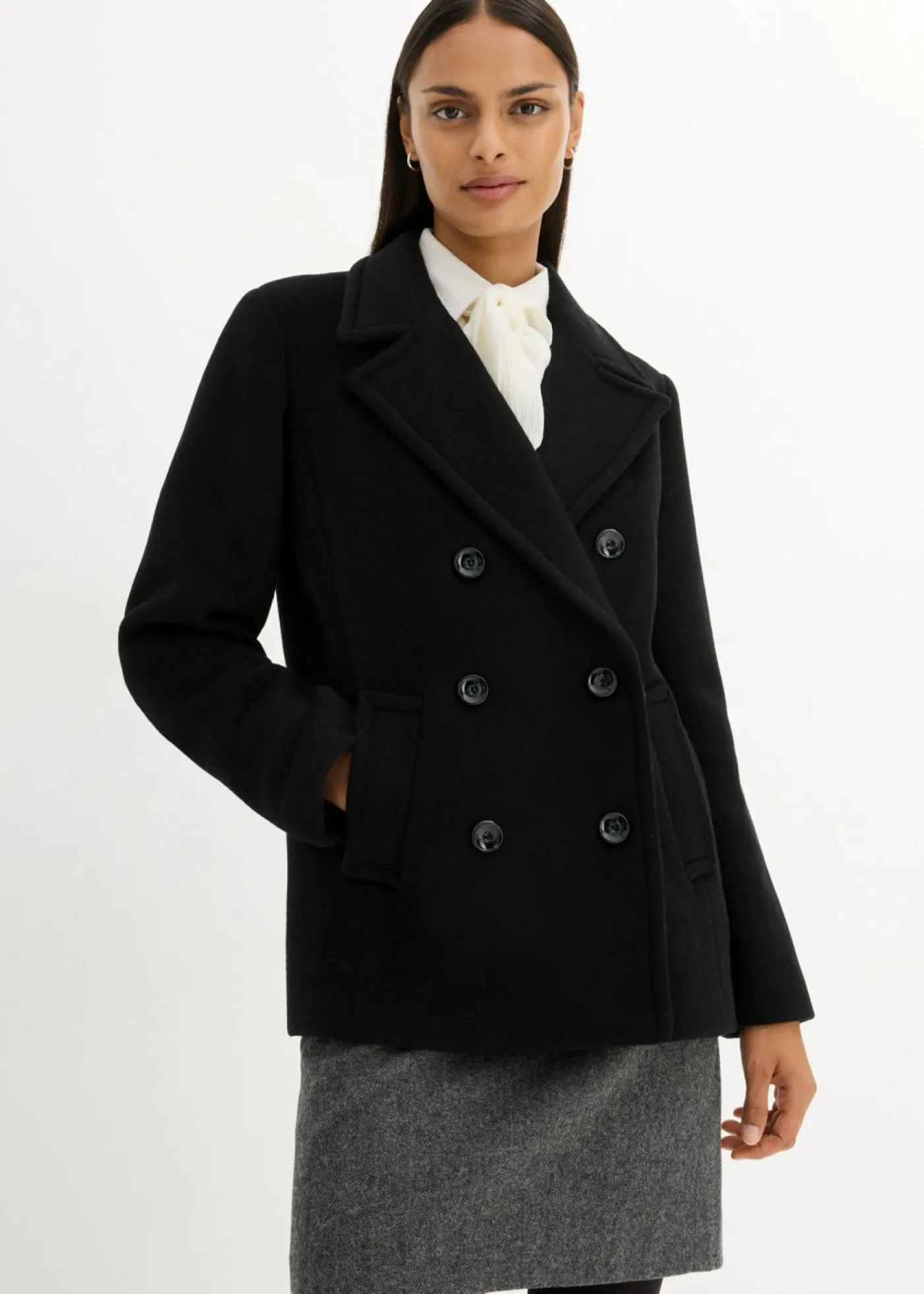 bonprix bonprix Premium|Chaquetas Y Abrigos>Abrigo marinero de lana Negro