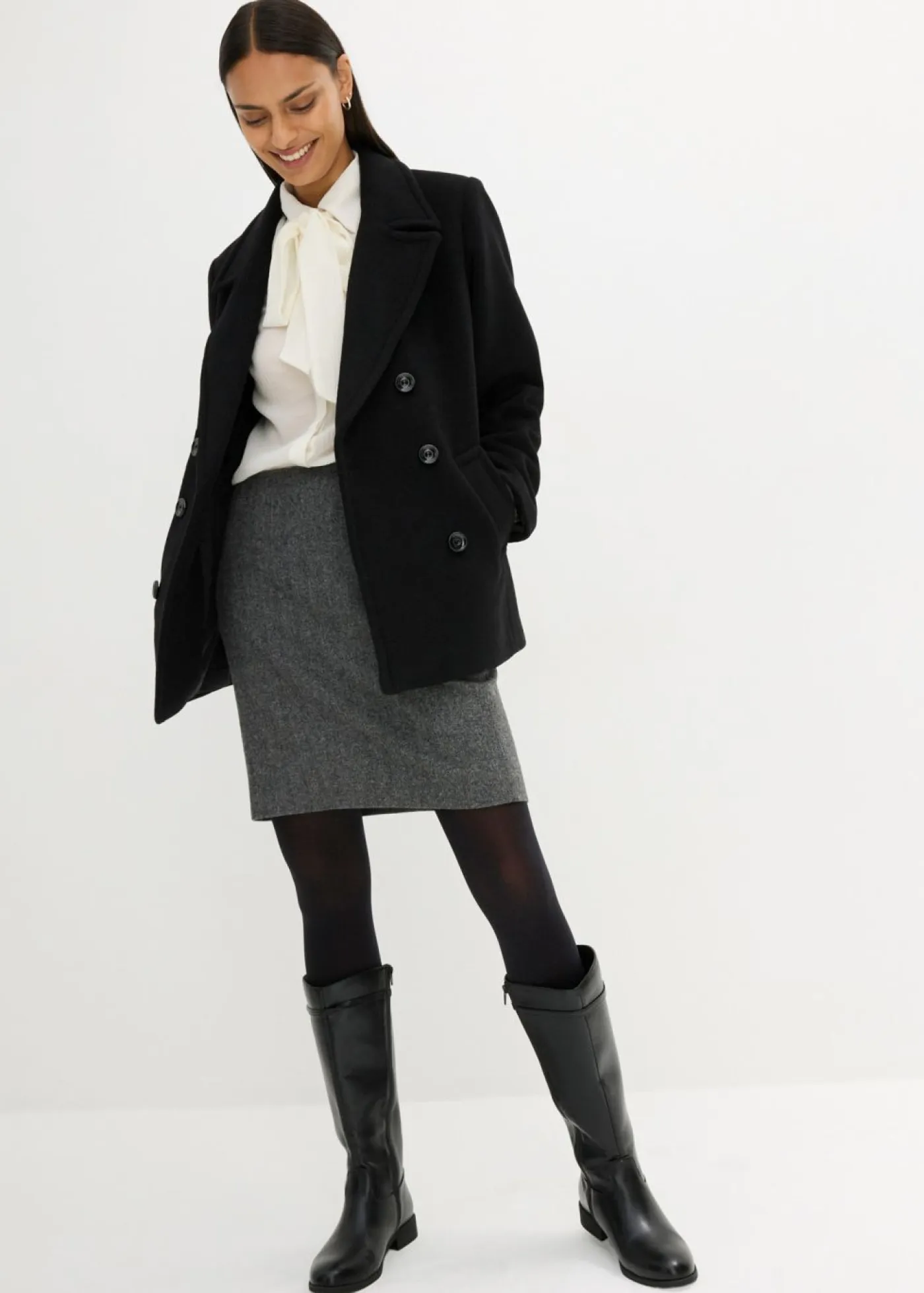 bonprix bonprix Premium|Chaquetas Y Abrigos>Abrigo marinero de lana Negro