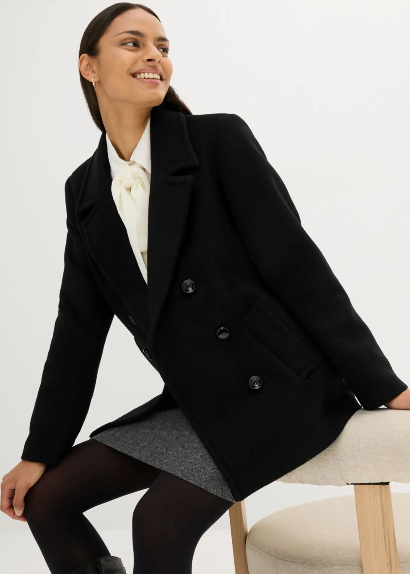 bonprix bonprix Premium|Chaquetas Y Abrigos>Abrigo marinero de lana Negro