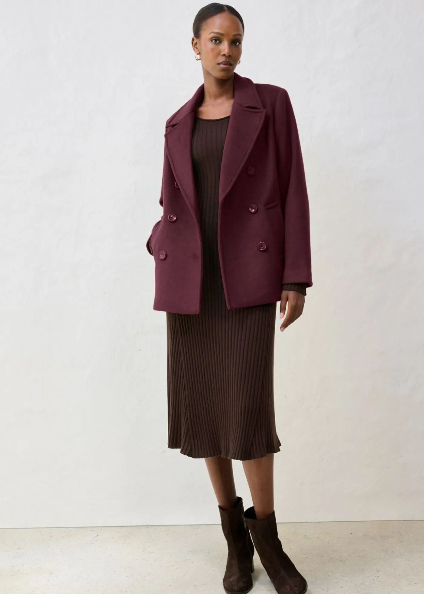 bonprix bonprix Premium|Chaquetas Y Abrigos>Abrigo marinero de lana rojo burdeos