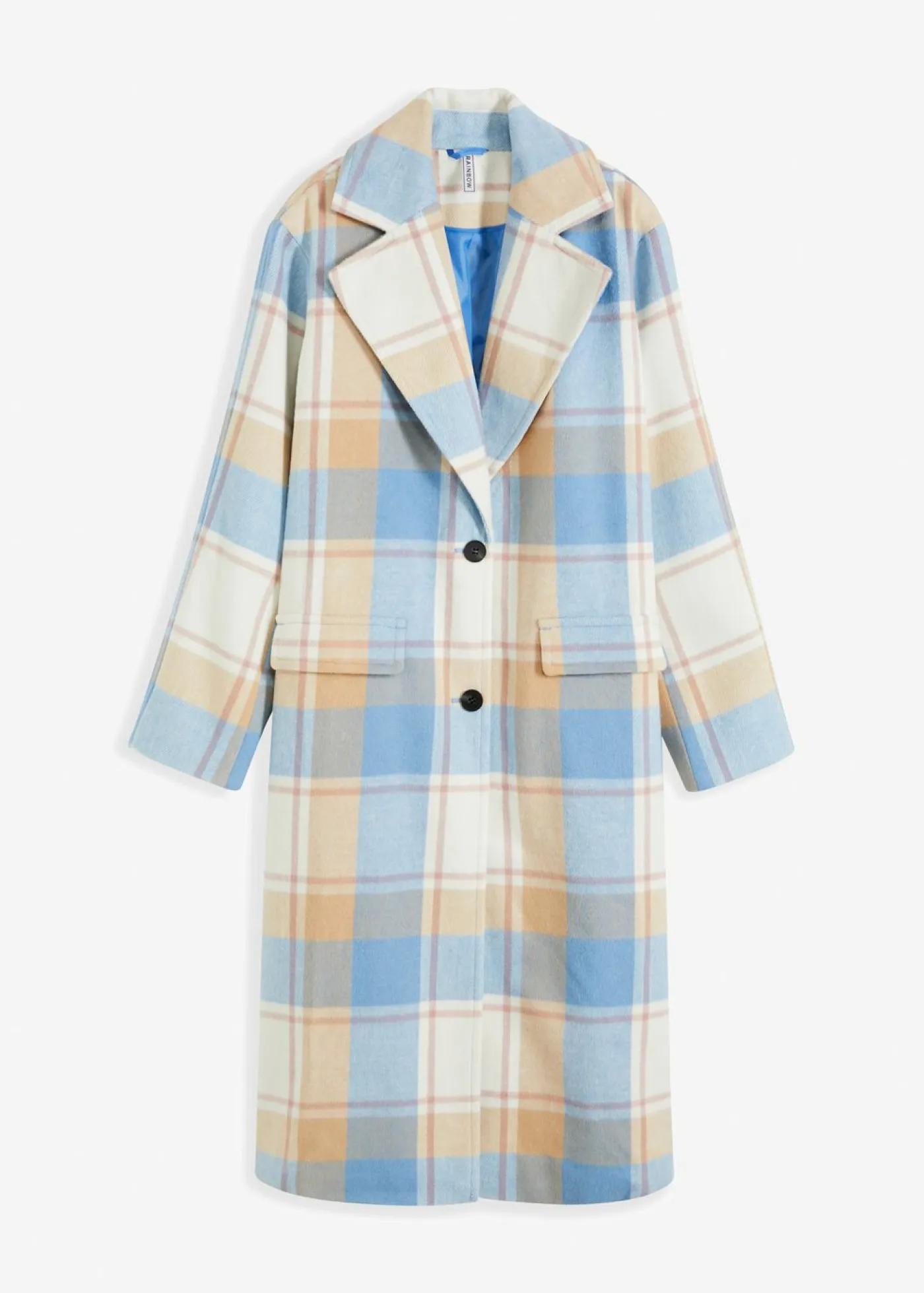 bonprix bonprix Chaquetas Y Abrigos>Abrigo oversize con look de lana azul brillante-blanco lana-café con leche-rosa palo a cuadros