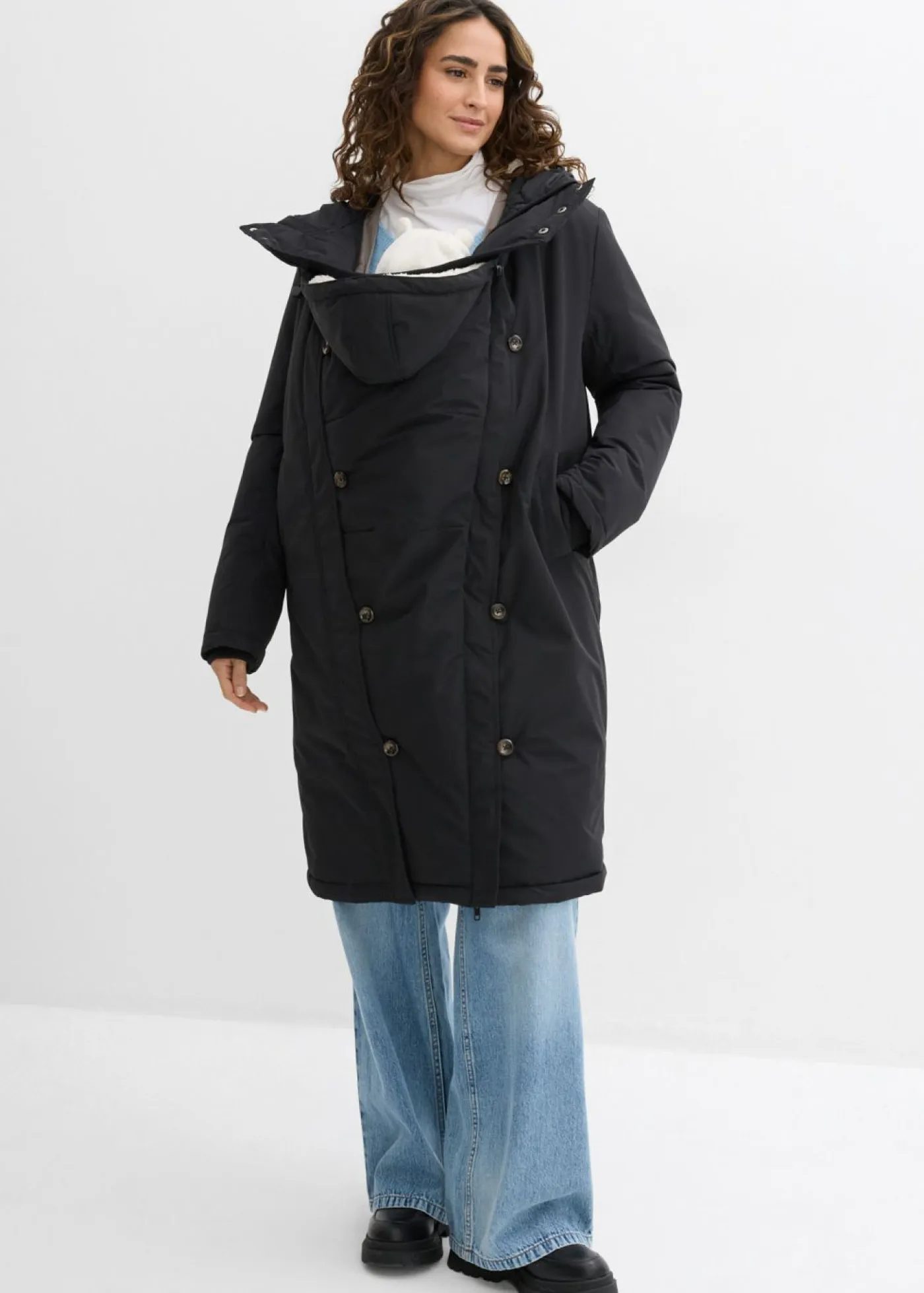 bonprix bonprix Premamá>Abrigo premamá guateado 3 en 1 con inserto de porteo negro/blanco lana/marrón