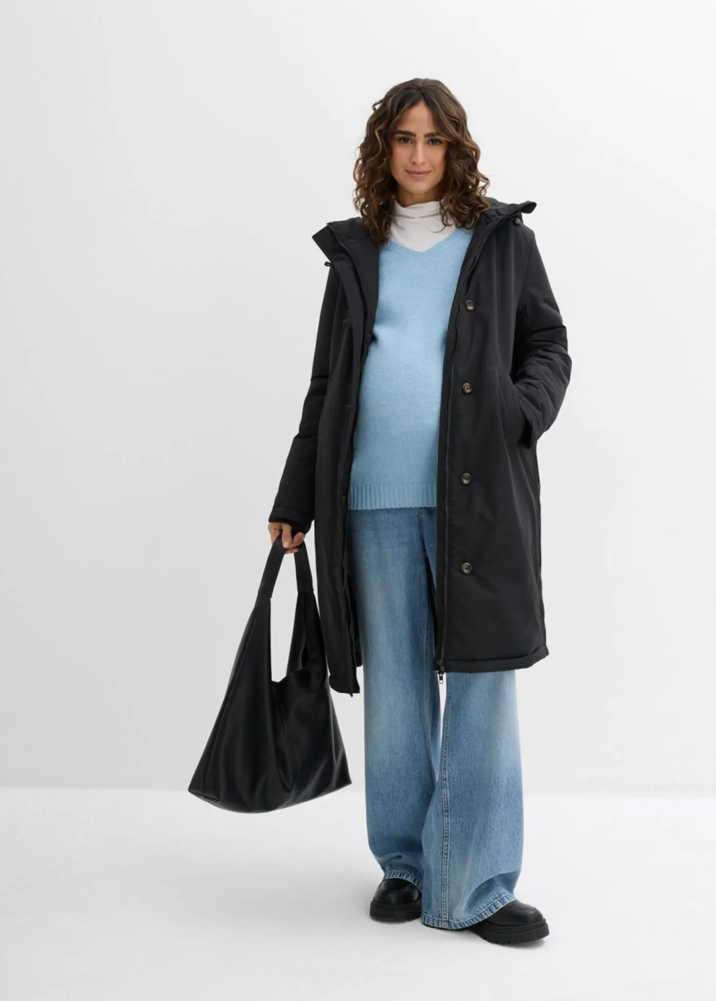 bonprix bonprix Premamá>Abrigo premamá guateado 3 en 1 con inserto de porteo negro/blanco lana/marrón