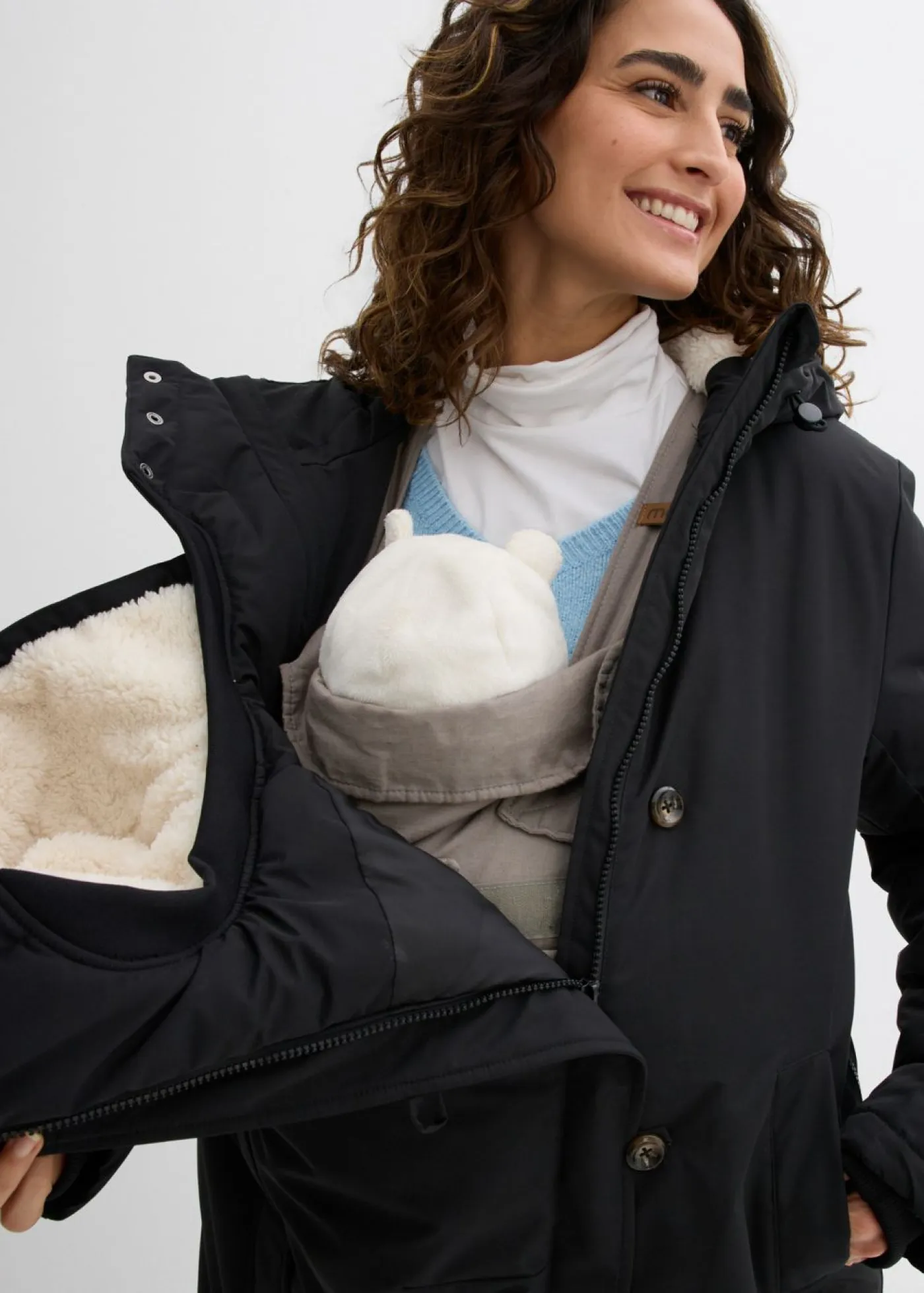 bonprix bonprix Premamá>Abrigo premamá guateado 3 en 1 con inserto de porteo negro/blanco lana/marrón