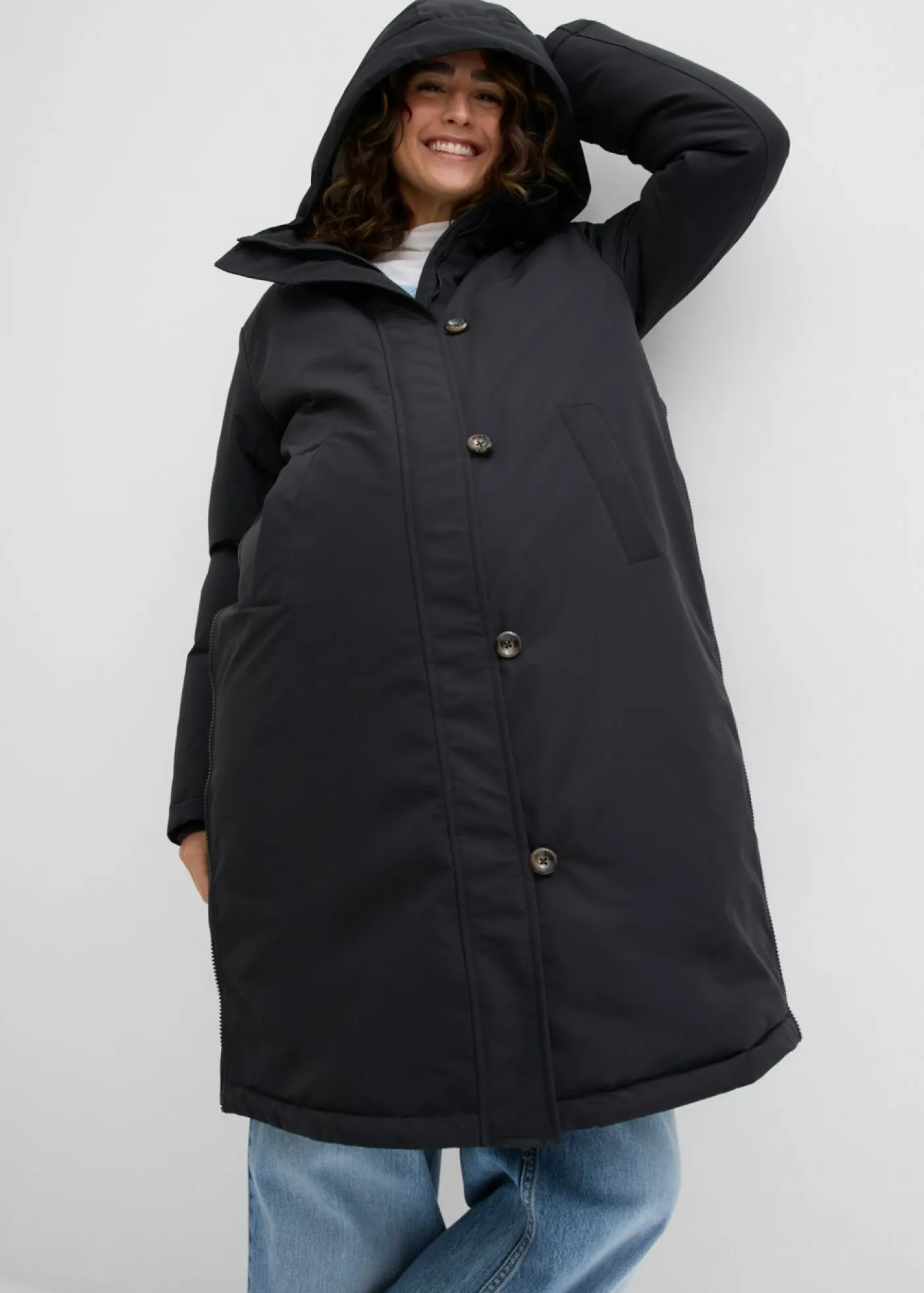 bonprix bonprix Premamá>Abrigo premamá guateado 3 en 1 con inserto de porteo negro/blanco lana/marrón