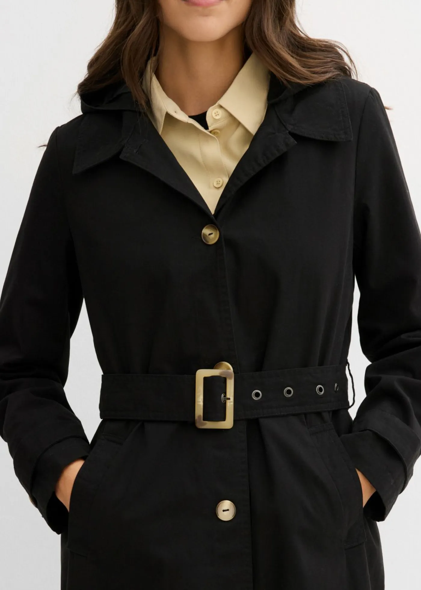 Mujer bonprix bonprix Abrigo tipo trenka con capucha desmontable