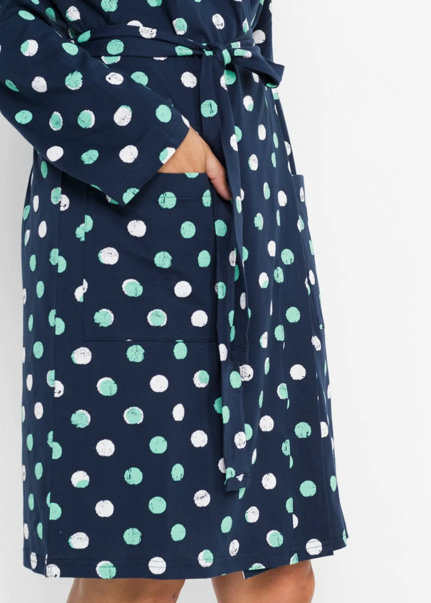 bonprix bonprix Albornoces Y Batas>Albornoz de algodón orgánico Azul marino de lunares