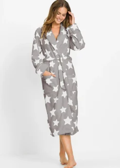 bonprix bonprix Albornoces Y Batas>Albornoz de felpa gris-blanco lana, con estampado