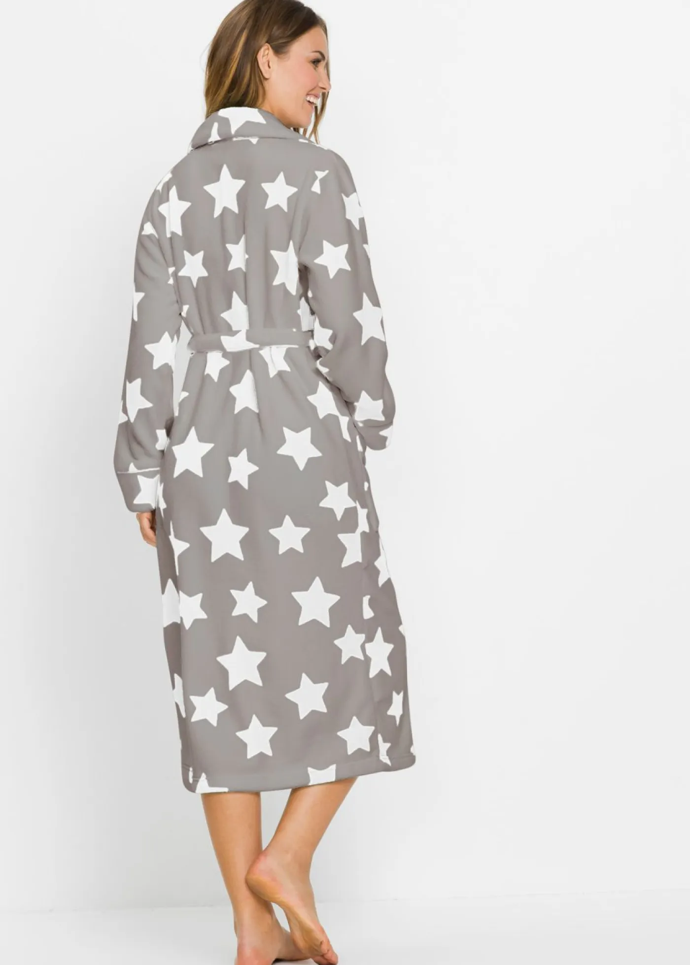 bonprix bonprix Albornoces Y Batas>Albornoz de felpa gris-blanco lana, con estampado