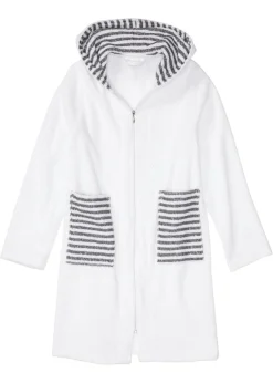 bonprix bonprix Albornoces Y Batas>Albornoz de frottee en algodón orgánico Blanco-gris de rayas