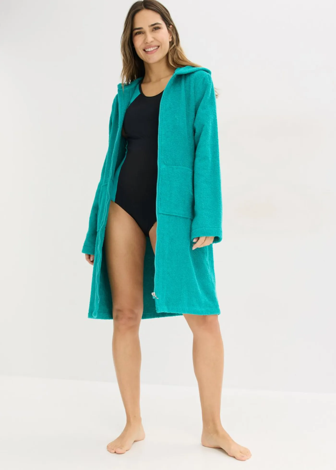 bonprix bonprix Albornoces Y Batas>Albornoz de rizo de algodón orgánico con cremallera Esmeralda